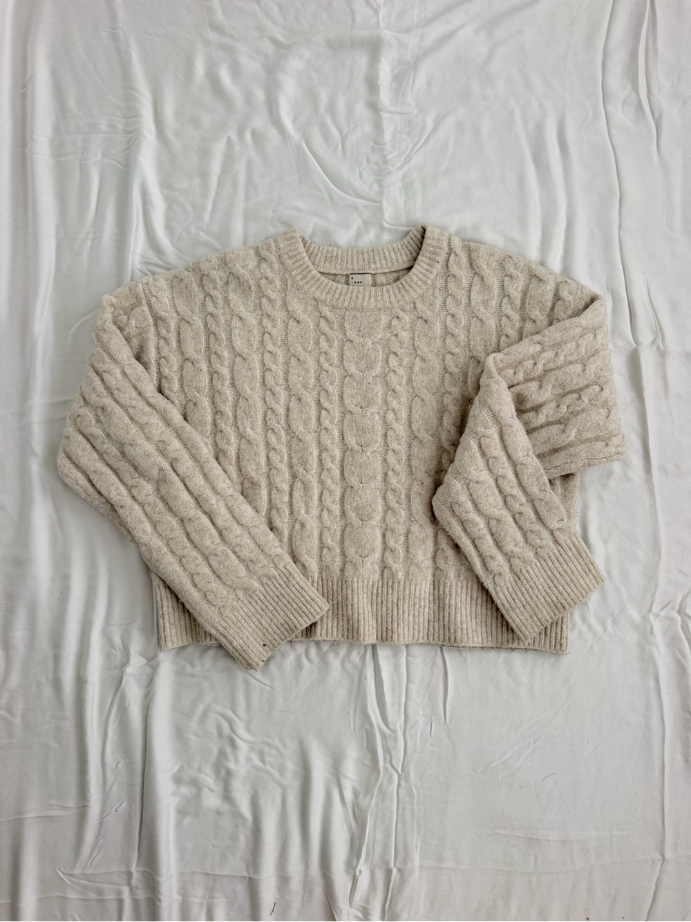 A New Day Cream Cable Knit Crewneck Sweater
